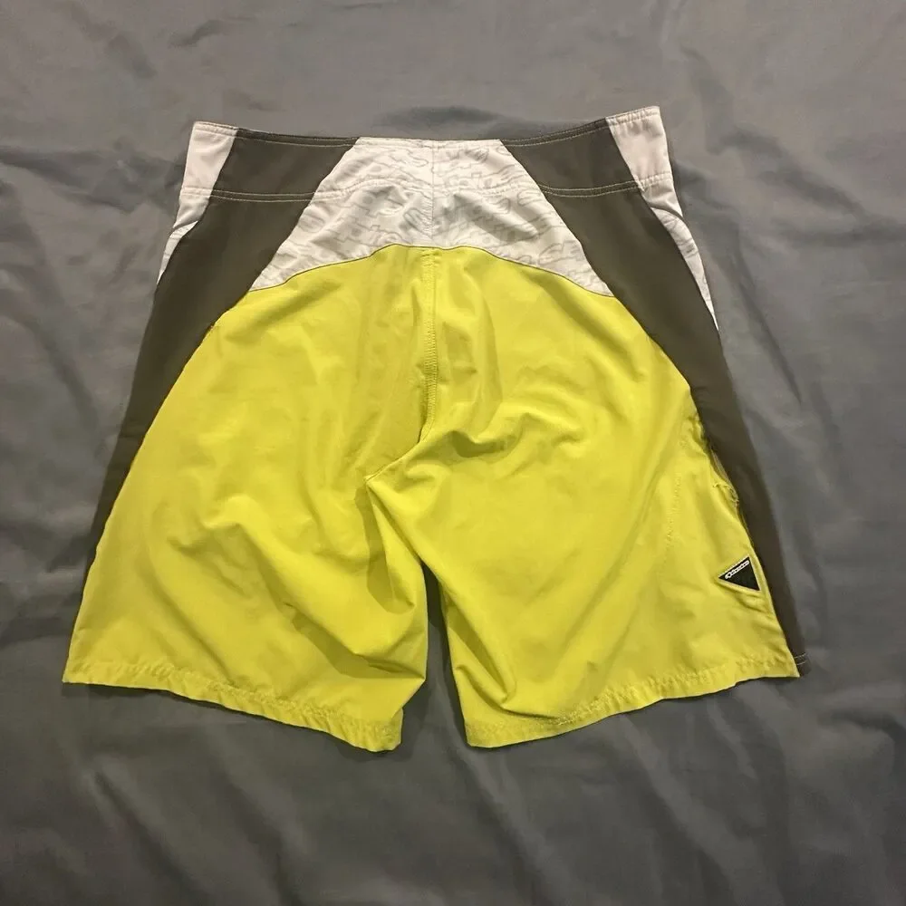 Y2K Alpinestars Board Shorts Mens 34 Colorblock Yellow Swim Trunks Striped